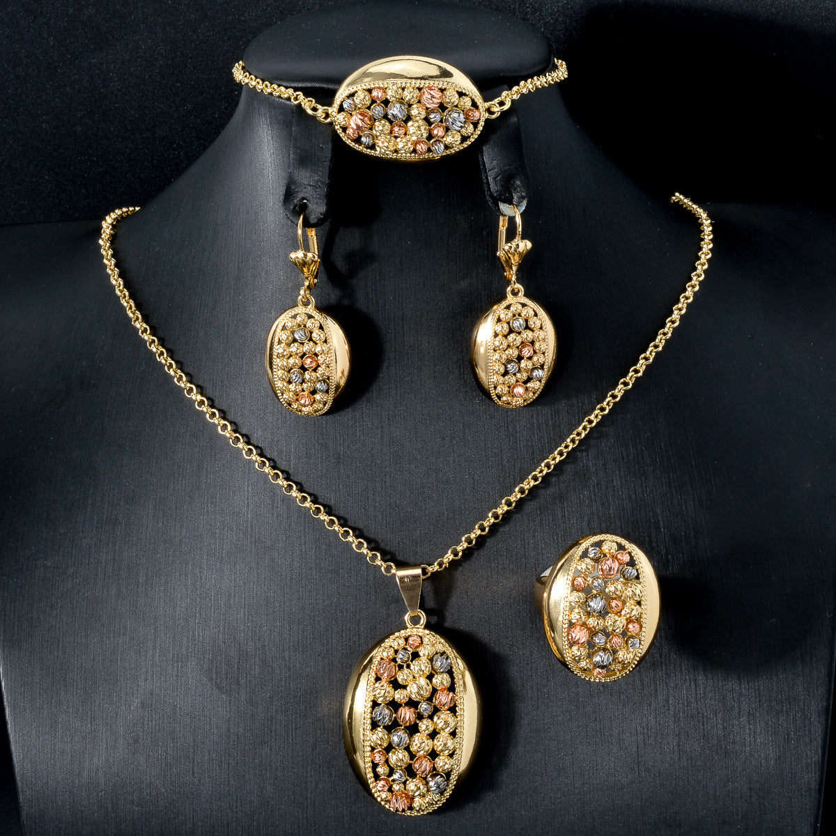 Indian Style Jewelry Set with Necklace Pendant Bracelet Ring Earrings for Weddings Parties and Birthdays