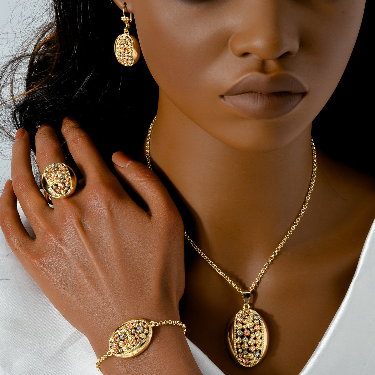 Indian Style Jewelry Set with Necklace Pendant Bracelet Ring Earrings for Weddings Parties and Birthdays