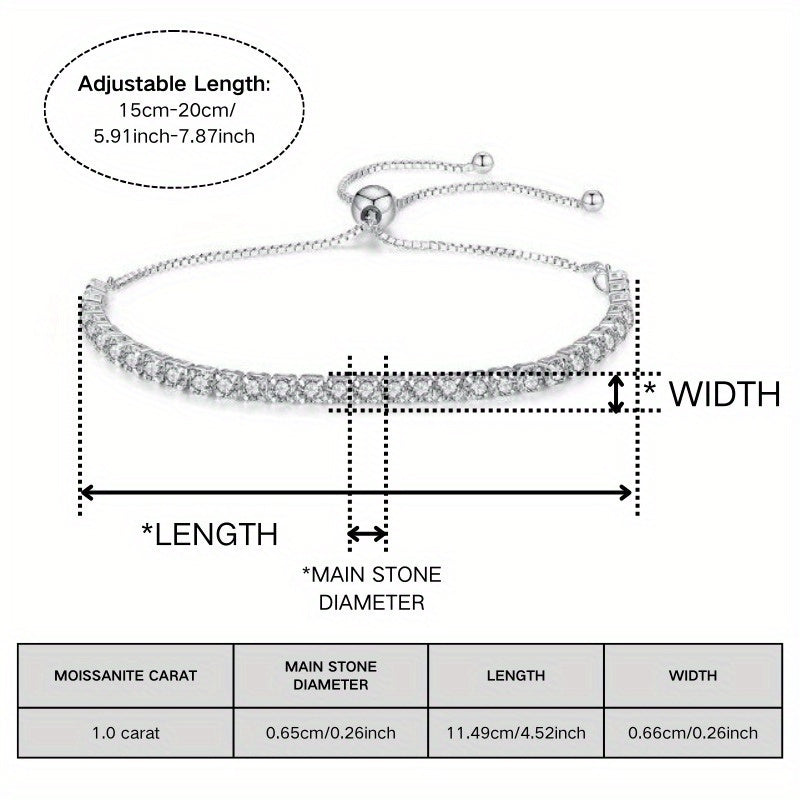 Регулируемый браслет с теннисным Moissanite 1/3.1ct Винтажное элегантное украшение для нее