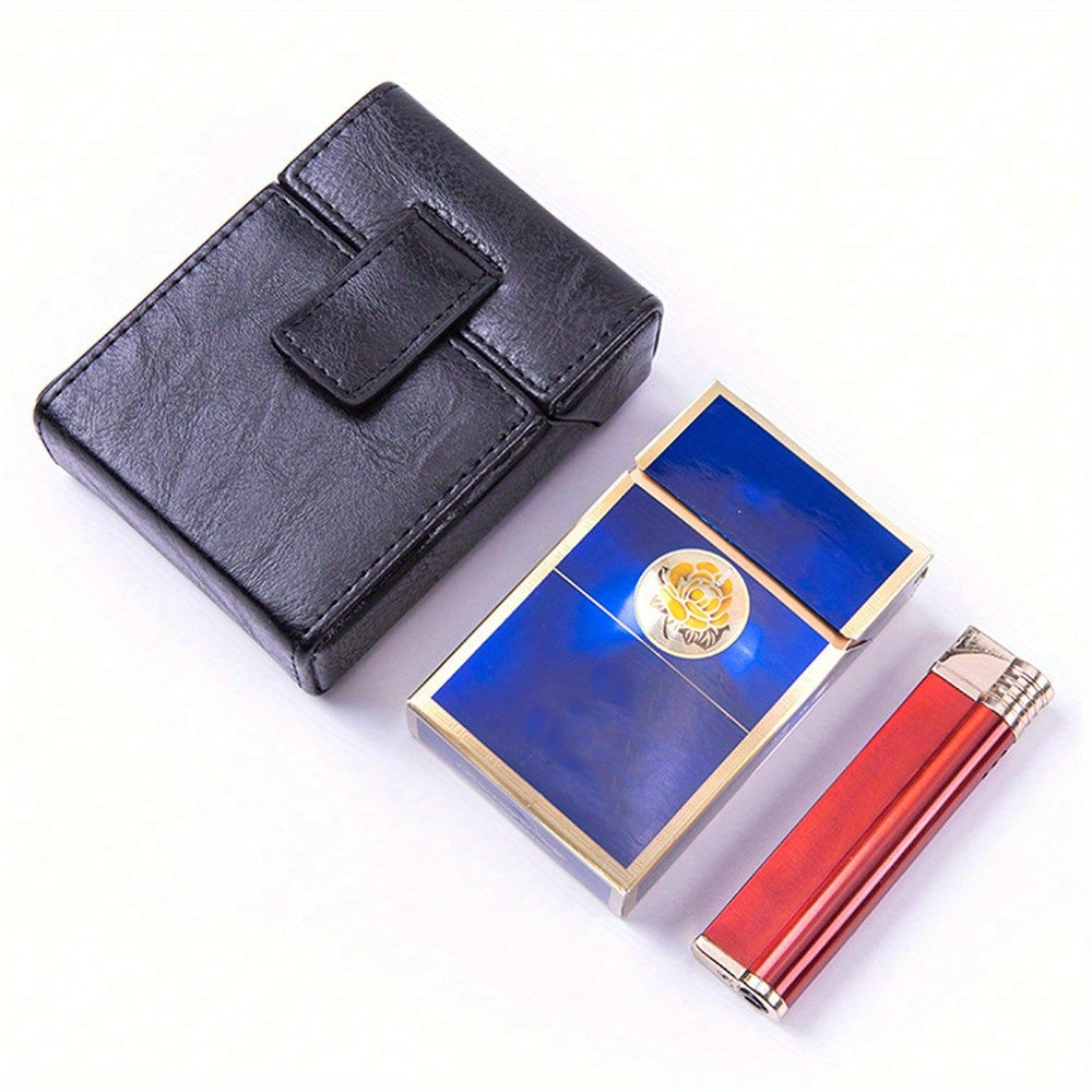 Estuche de cuero PU para cigarrillos con mechero, 20 cigarrillos, tapa abatible