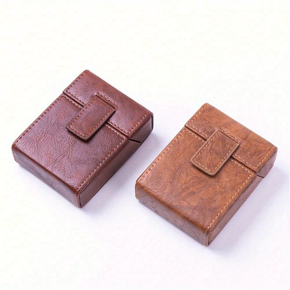 Estuche de cuero PU para cigarrillos con mechero, 20 cigarrillos, tapa abatible