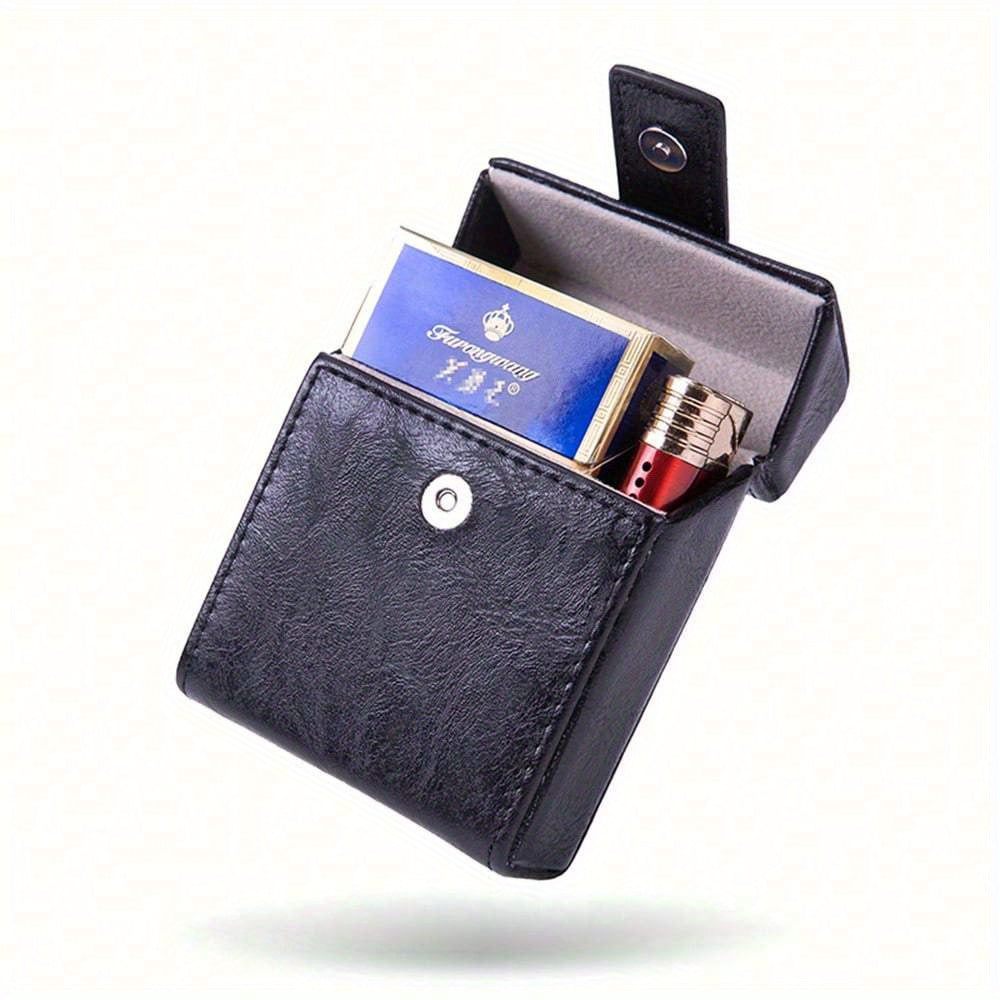 Men PU Leather Cigarette Case with Lighter, 20 Cigarettes, Flip Top