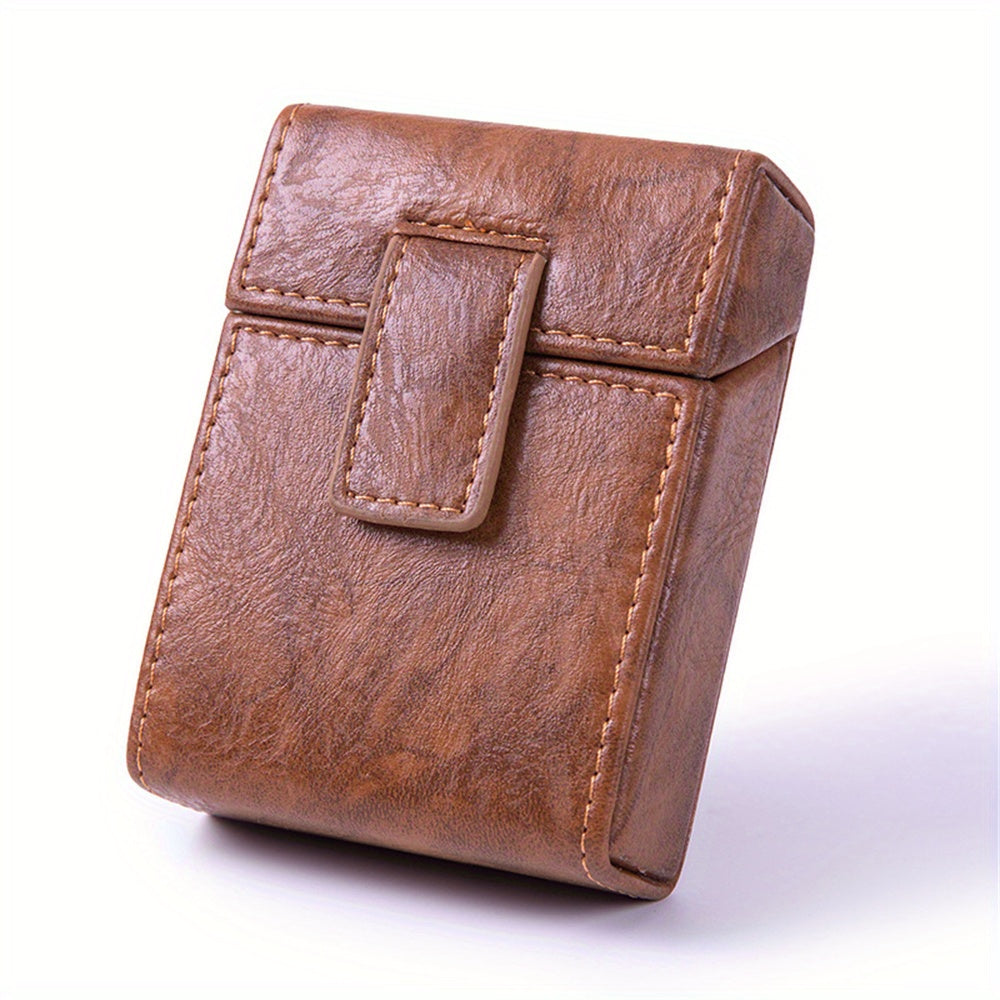 Estuche de cuero PU para cigarrillos con mechero, 20 cigarrillos, tapa abatible