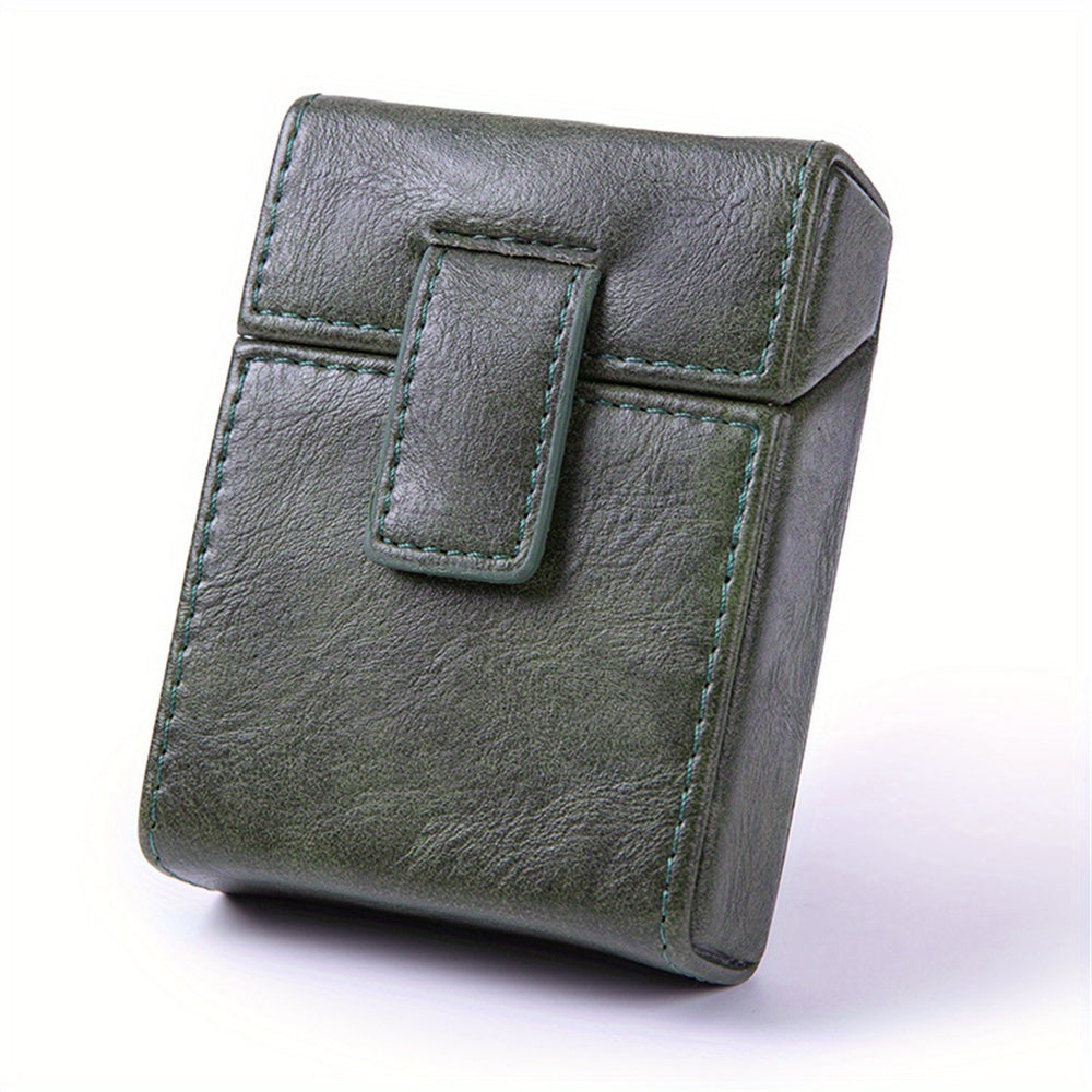 Estuche de cuero PU para cigarrillos con mechero, 20 cigarrillos, tapa abatible