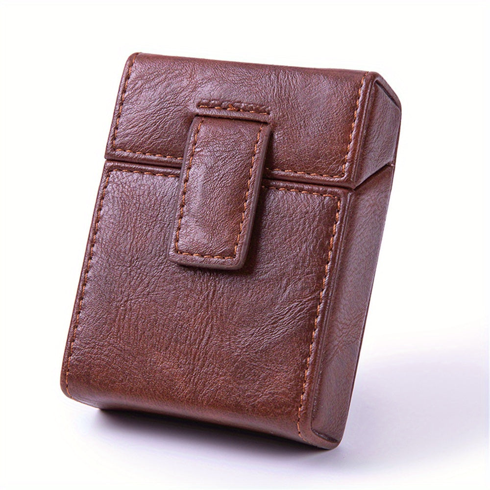 Estuche de cuero PU para cigarrillos con mechero, 20 cigarrillos, tapa abatible
