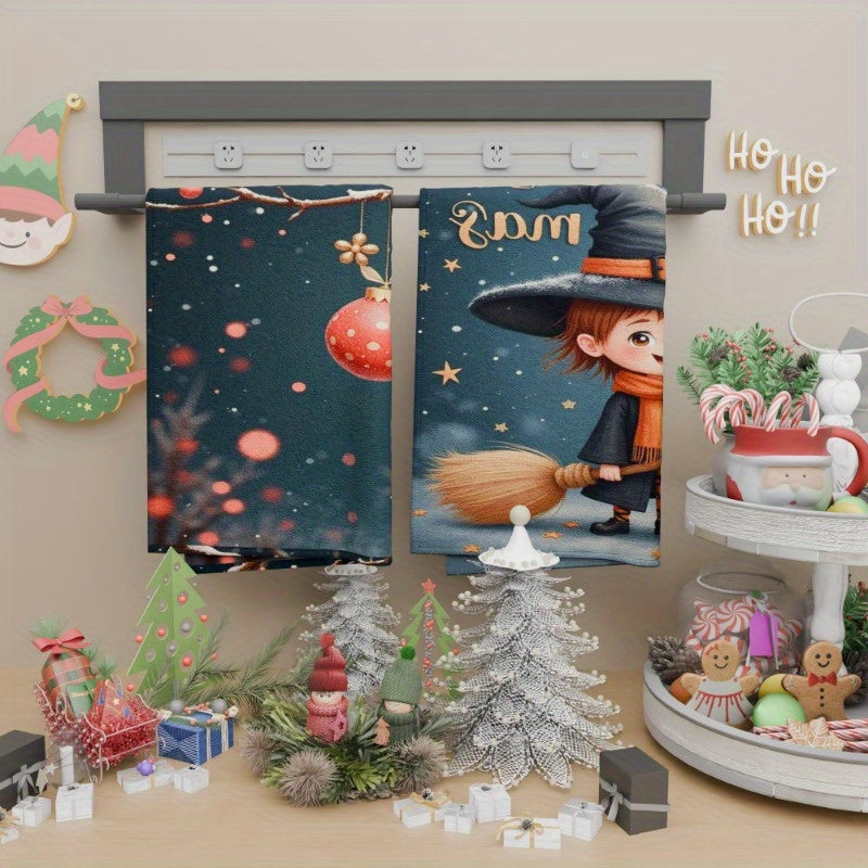 Set of 2 Christmas Kitchen Towels 18x66cm Holiday Decor Reusable