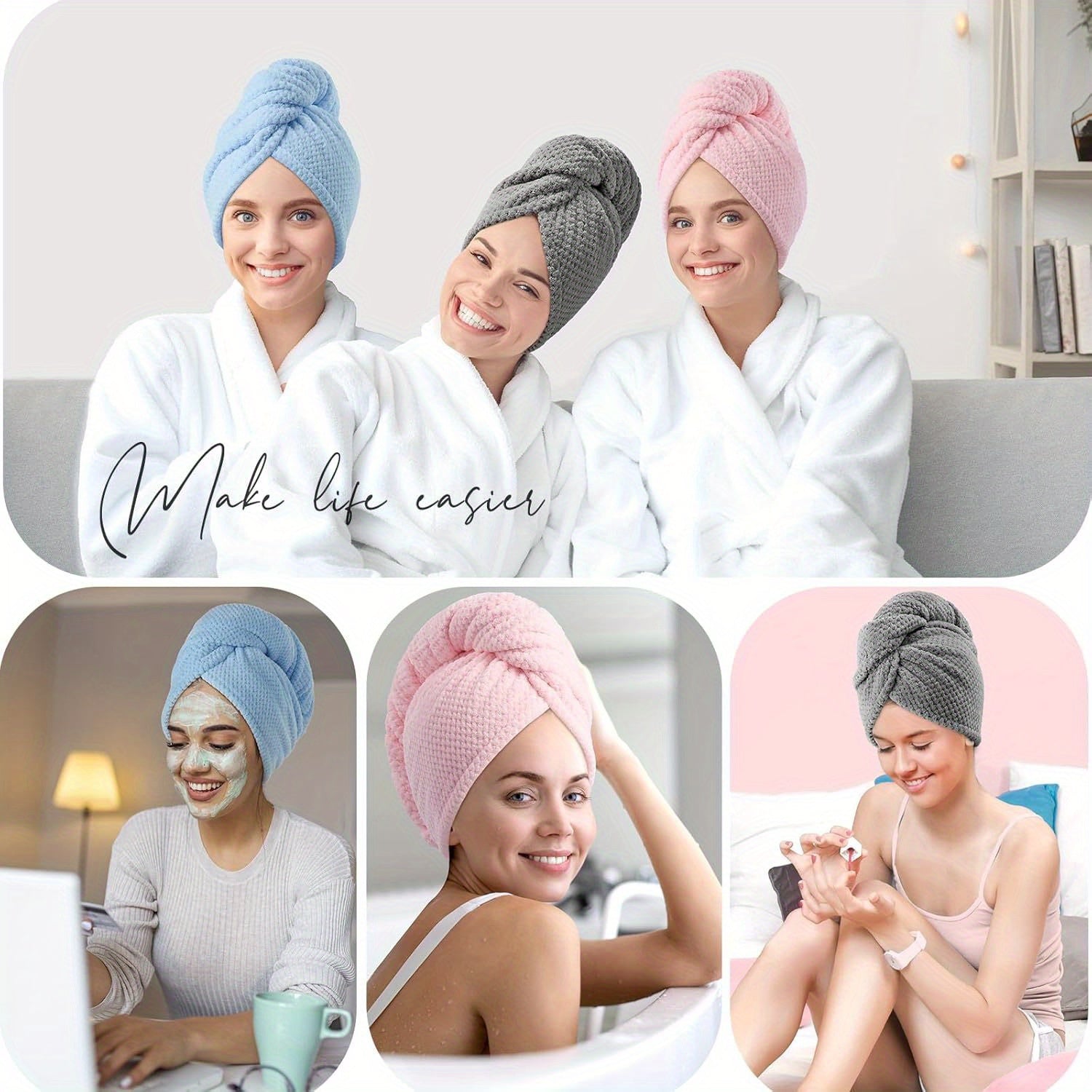 Women's Coral Velvet Hair Towel Set 1/3 Pcs Quick Dry Soft Absorbent