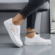 Women's Black and White Casual Sneakers Rubber Sole Lace-Up All-Season