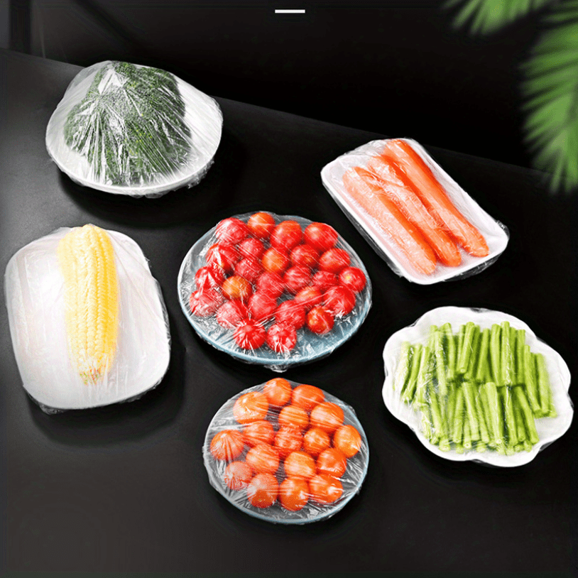 Disposable Plastic Food Storage Covers with Elastic Ties, Reusable Sealable Lids for Bowls and Containers