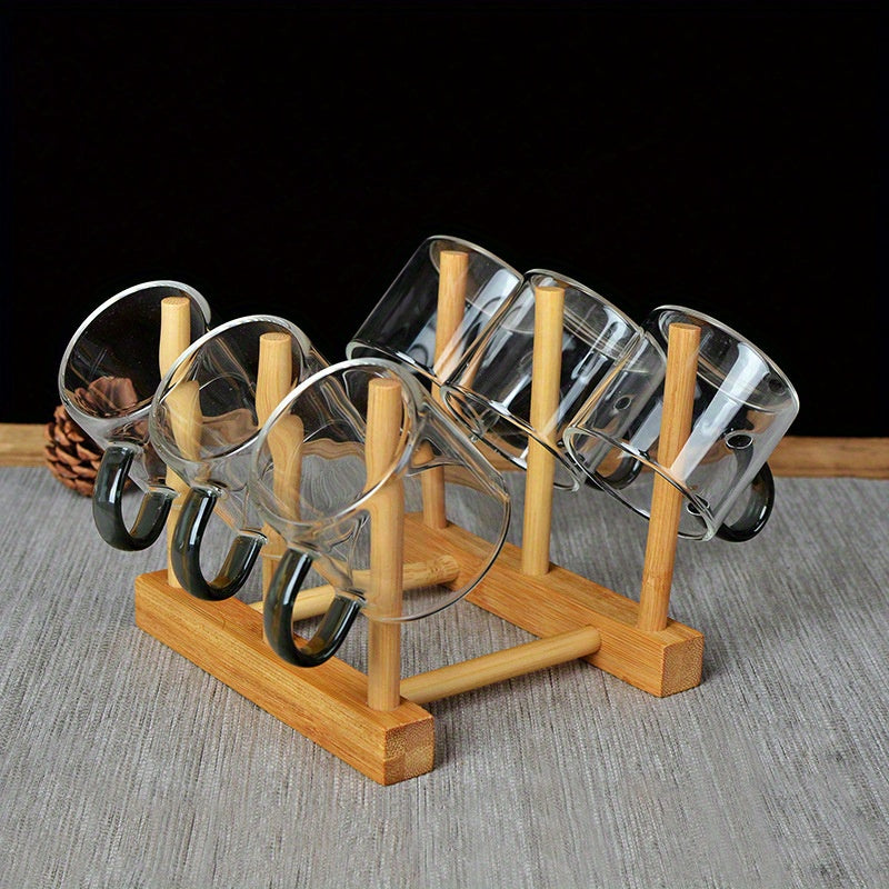 Bamboo Tea Set Holder Wooden Storage Rack Dustproof Cup Shelf for Kitchen
