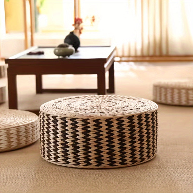 Circular Woven Pouf Floor Pillow for Meditation and Yoga Dandelion Pattern