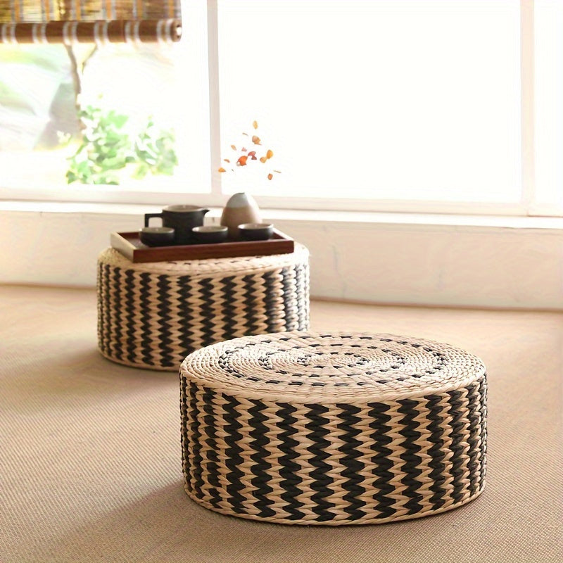 Circular Woven Pouf Floor Pillow for Meditation and Yoga Dandelion Pattern