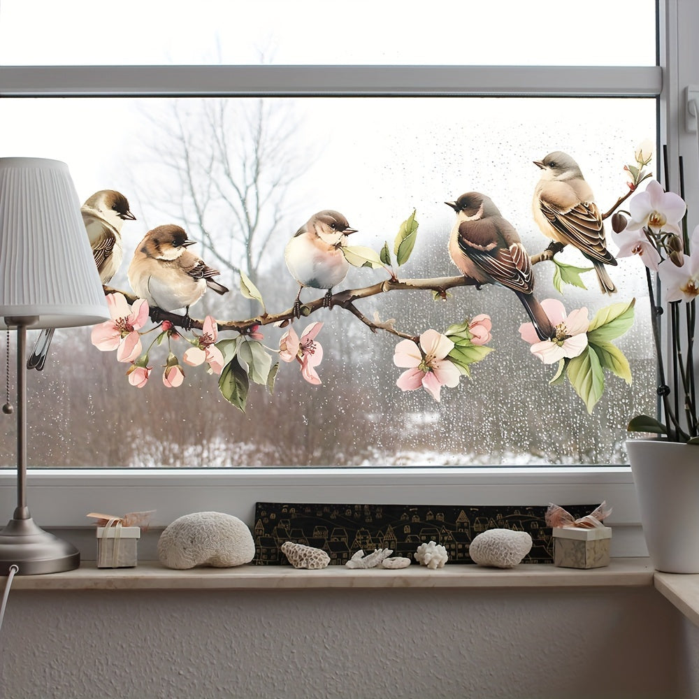 Plastic Electrostatic Window Cling Decor Vibrant Flower Bird No Residue Easy to Remove