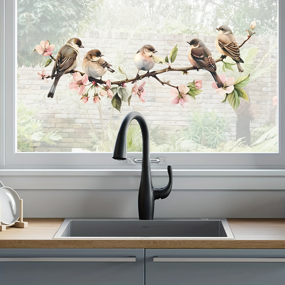 Plastic Electrostatic Window Cling Decor Vibrant Flower Bird No Residue Easy to Remove