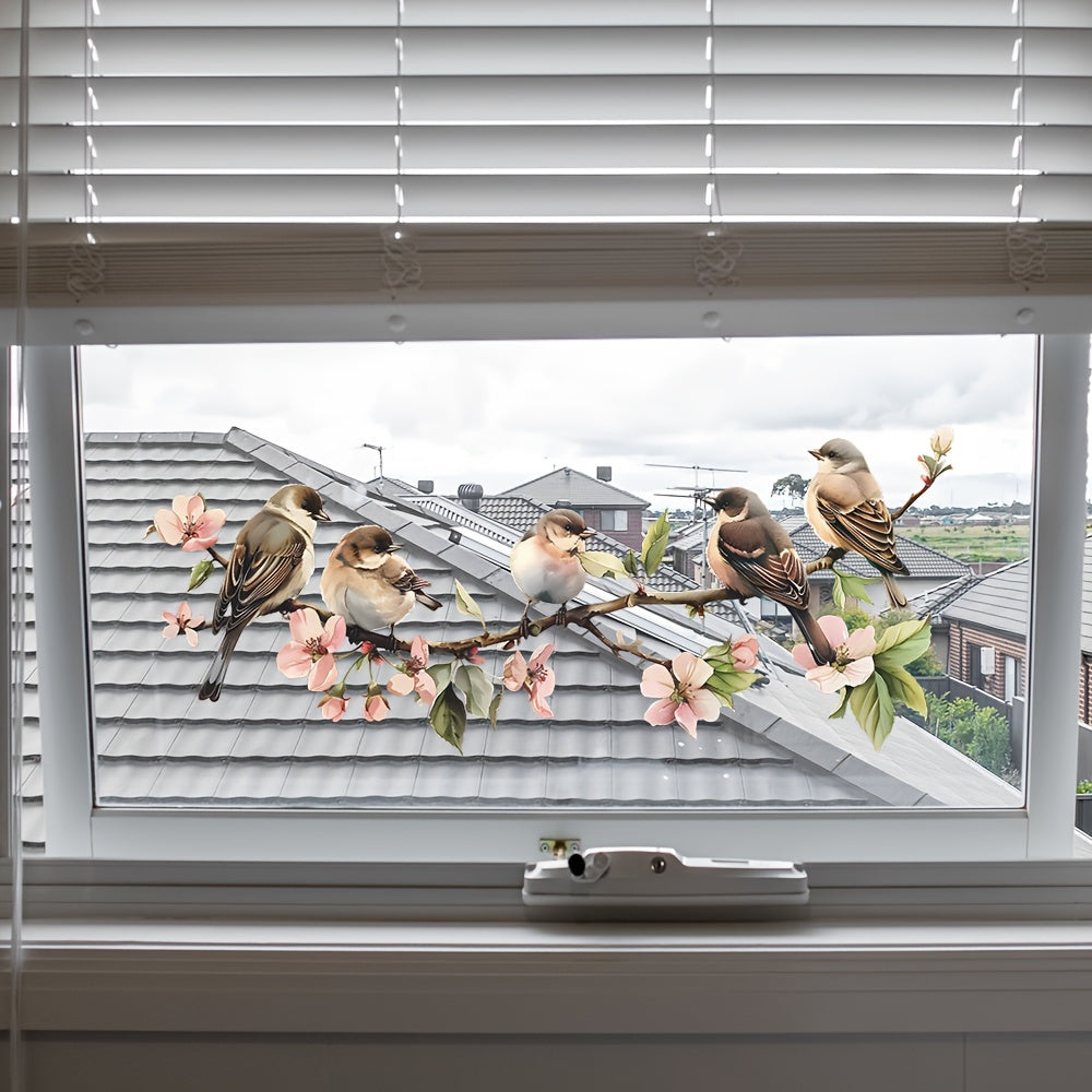 Plastic Electrostatic Window Cling Decor Vibrant Flower Bird No Residue Easy to Remove