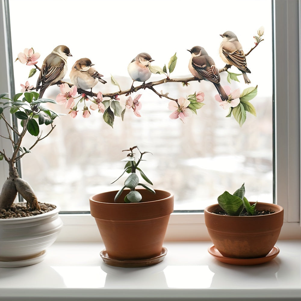 Plastic Electrostatic Window Cling Decor Vibrant Flower Bird No Residue Easy to Remove