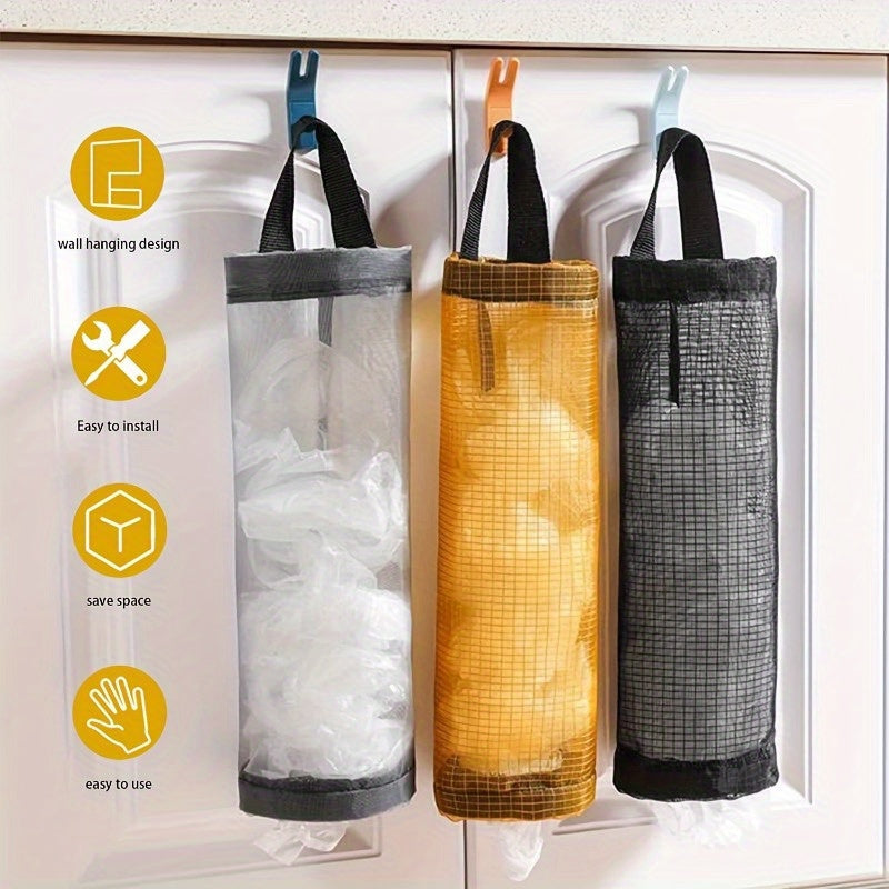 Foldable Plastic Bag Holder for Kitchen Storage, Breathable Mesh, Wall Mount