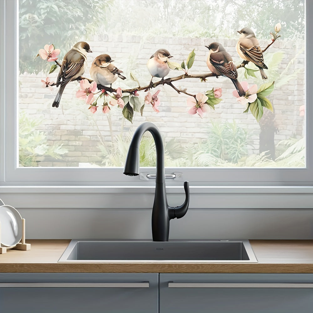 Vibrant Flower and Bird Window Decorations Electrostatic Adhesive Easy to Apply
