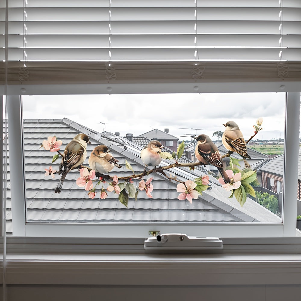 Vibrant Flower and Bird Window Decorations Electrostatic Adhesive Easy to Apply