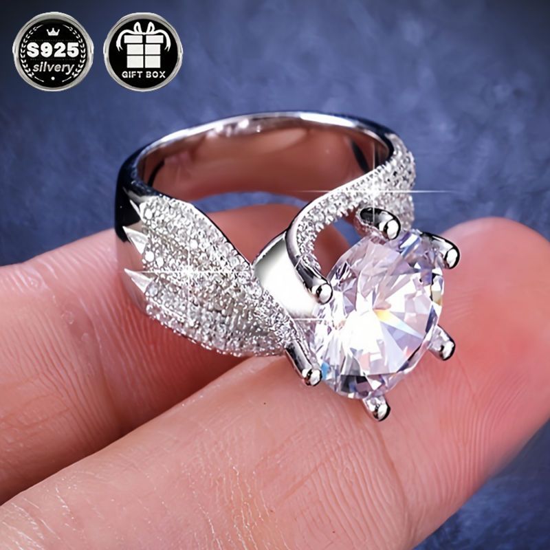 Sterling Silver Ring for Women with Zirconia Engagement Wedding Jewelry 6 Prong