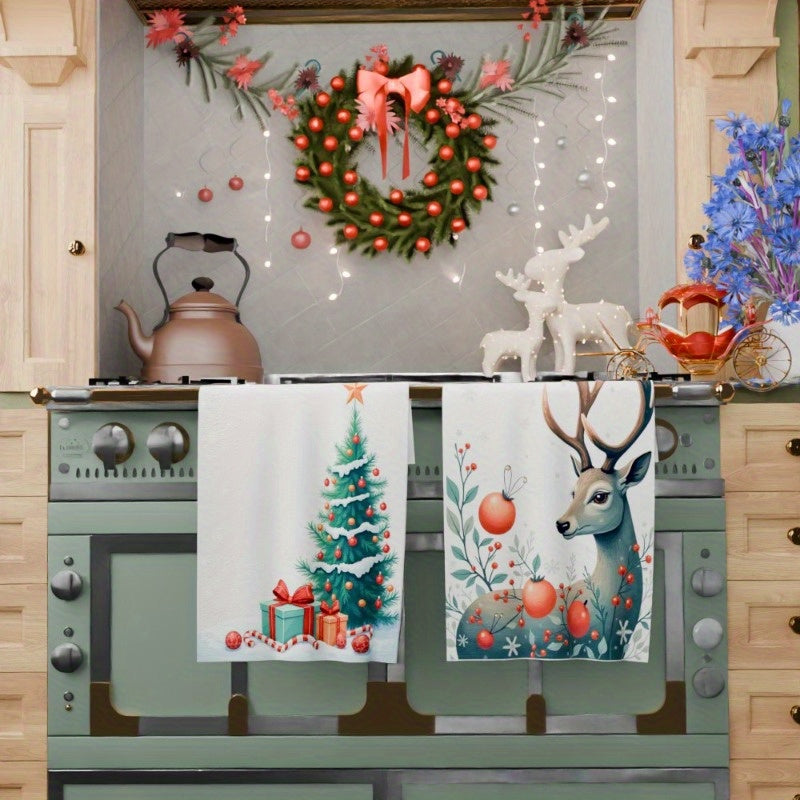 Set of 2 Christmas Kitchen Towels, Polyester, 45.72x66.04 cm, Holiday Decor