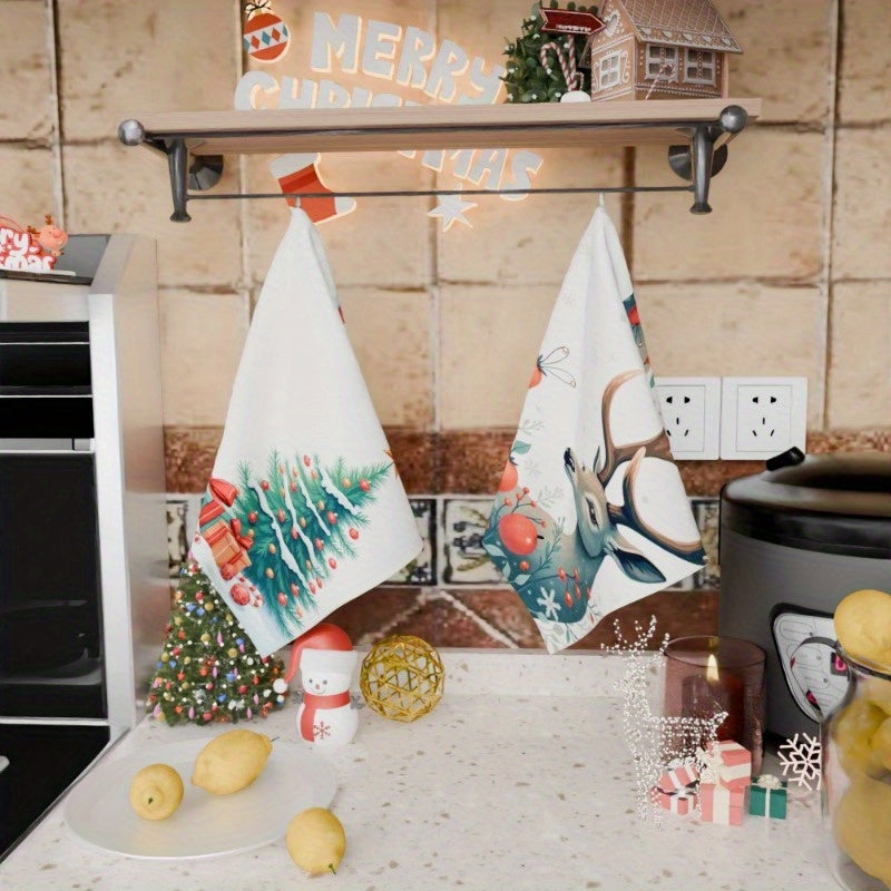Набор из 2 кухонных полотенец на Рождество, полиэстер, 45,72x66,04 см, праздничный декор