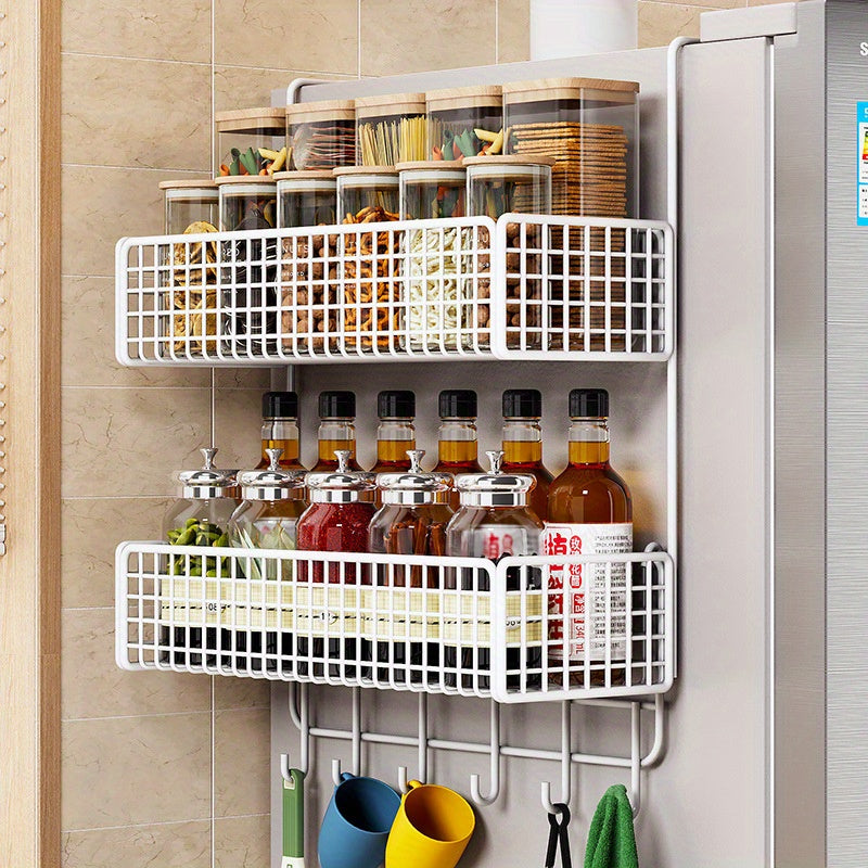 Estante de almacenamiento de cocina de metal de múltiples capas con soporte para film transparente y montaje en pared