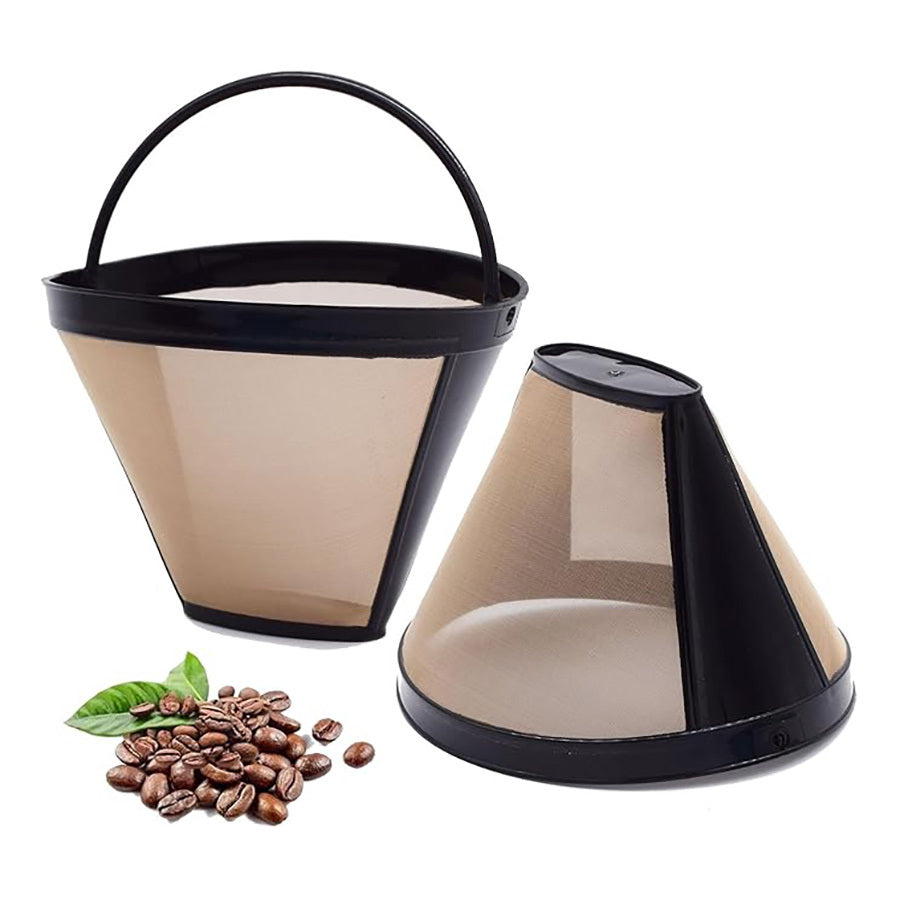 Premium Stainless Steel Reusable No.4 Cone Coffee Filter Basket bilan kofe tajribangizni yangi darajaga olib chiqing! Bu filtr Cuisinart, Ninja va boshqa drip kofe tayyorlovchilar bilan mos keladi, har safar yanada mazali qahva tayyorlashni ta'minlaydi.