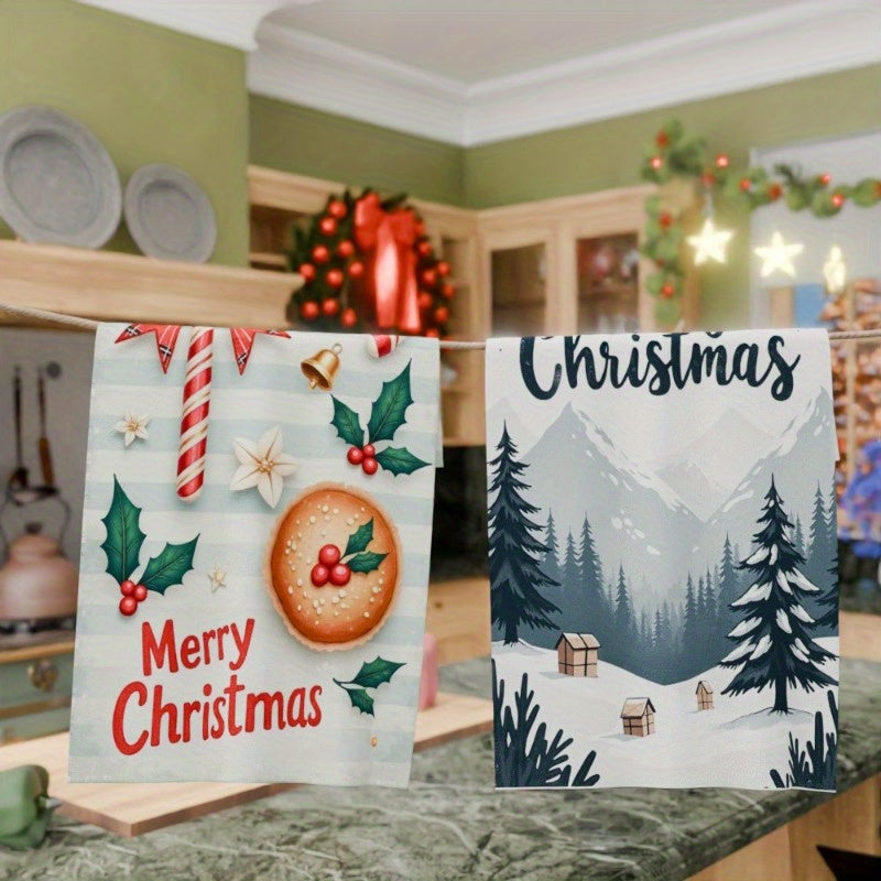 Set of 2 Christmas Kitchen Towels 18x66 cm Soft Festive Holiday Decor