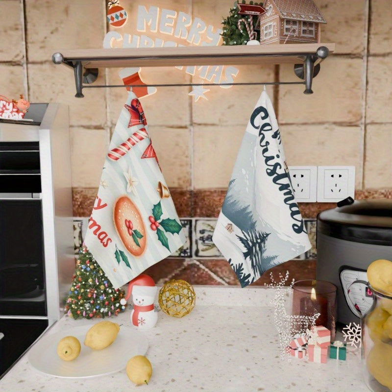 Set of 2 Christmas Kitchen Towels 18x66 cm Soft Festive Holiday Decor