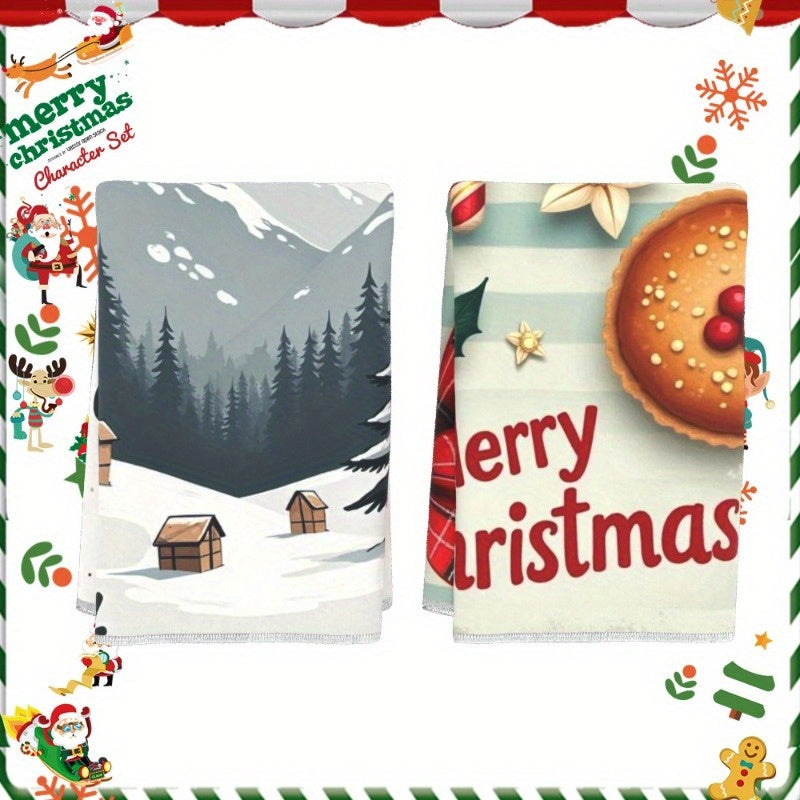 Set of 2 Christmas Kitchen Towels 18x66 cm Soft Festive Holiday Decor