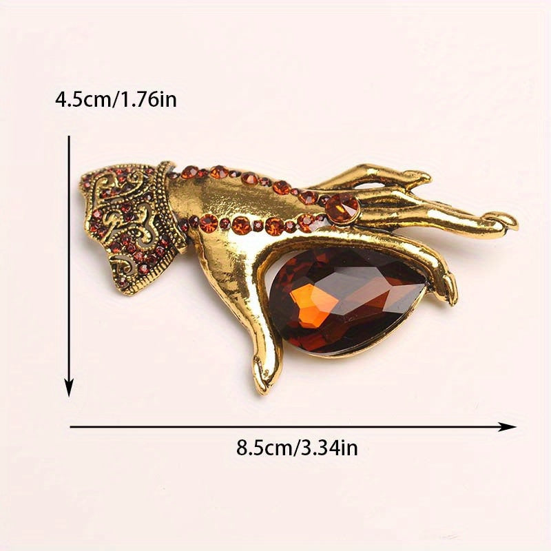 Enamel Hand-Shaped Brooch Pin with Rhinestone Detail for Parties and Casual Wear