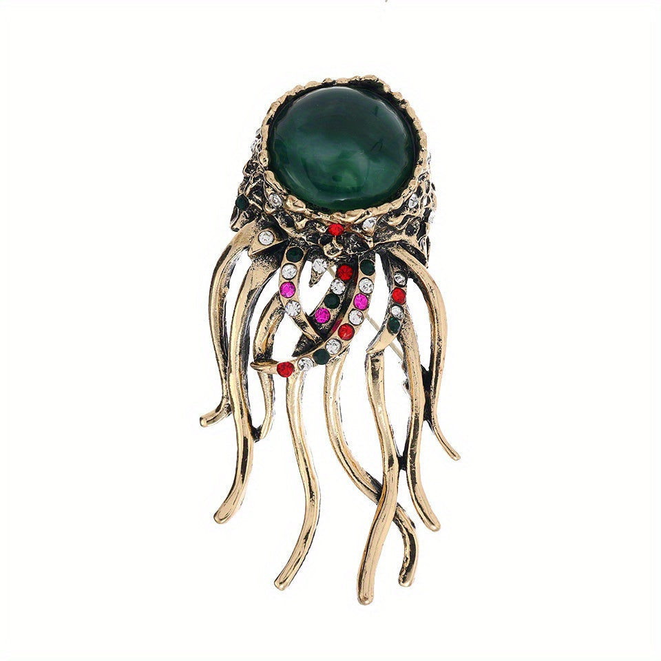 Jellyfish Brooch with Rhinestones Ocean-Inspired Jewelry for Women
