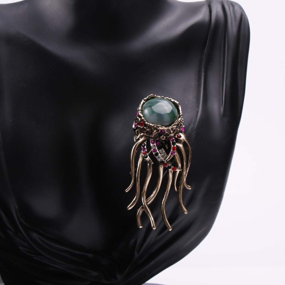 Jellyfish Brooch with Rhinestones Ocean-Inspired Jewelry for Women