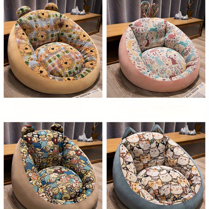 Cozy Oval Lazy Sofa with Knitted Gray Fabric and Thick Cushioned Seat