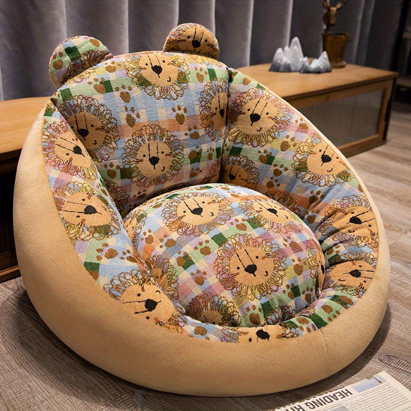 Cozy Oval Lazy Sofa with Knitted Gray Fabric and Thick Cushioned Seat