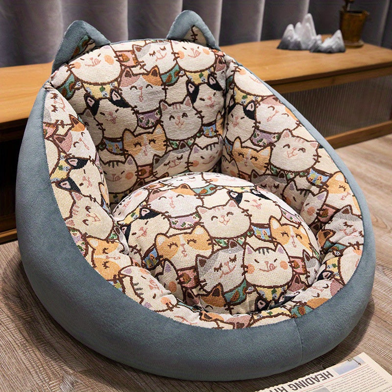 Cozy Oval Lazy Sofa with Knitted Gray Fabric and Thick Cushioned Seat