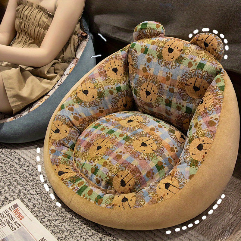 Cozy Oval Lazy Sofa with Knitted Gray Fabric and Thick Cushioned Seat