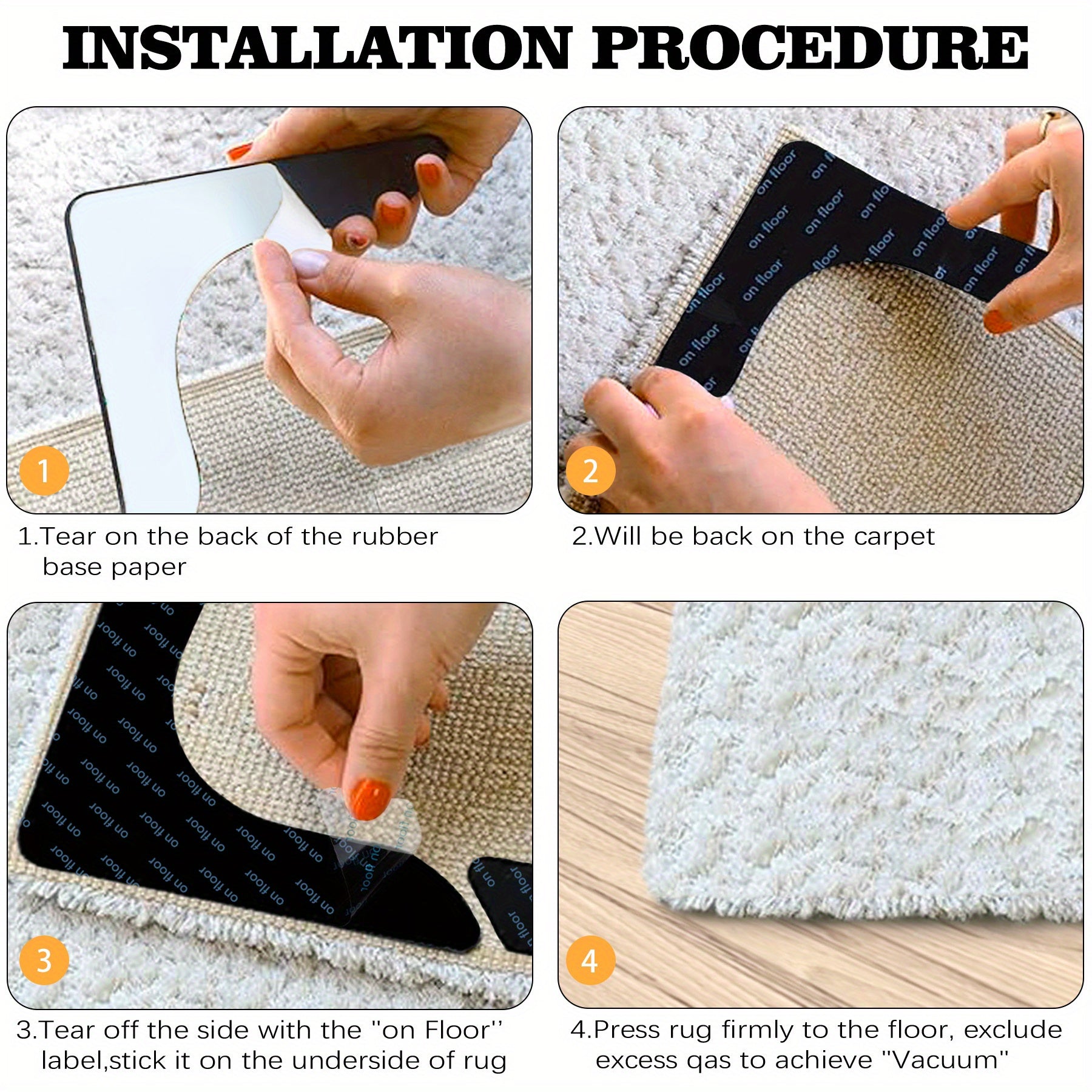 Package of 12 Non-Slip Rug Gripper Tape with Double-Sided Carpet Corner Grippers