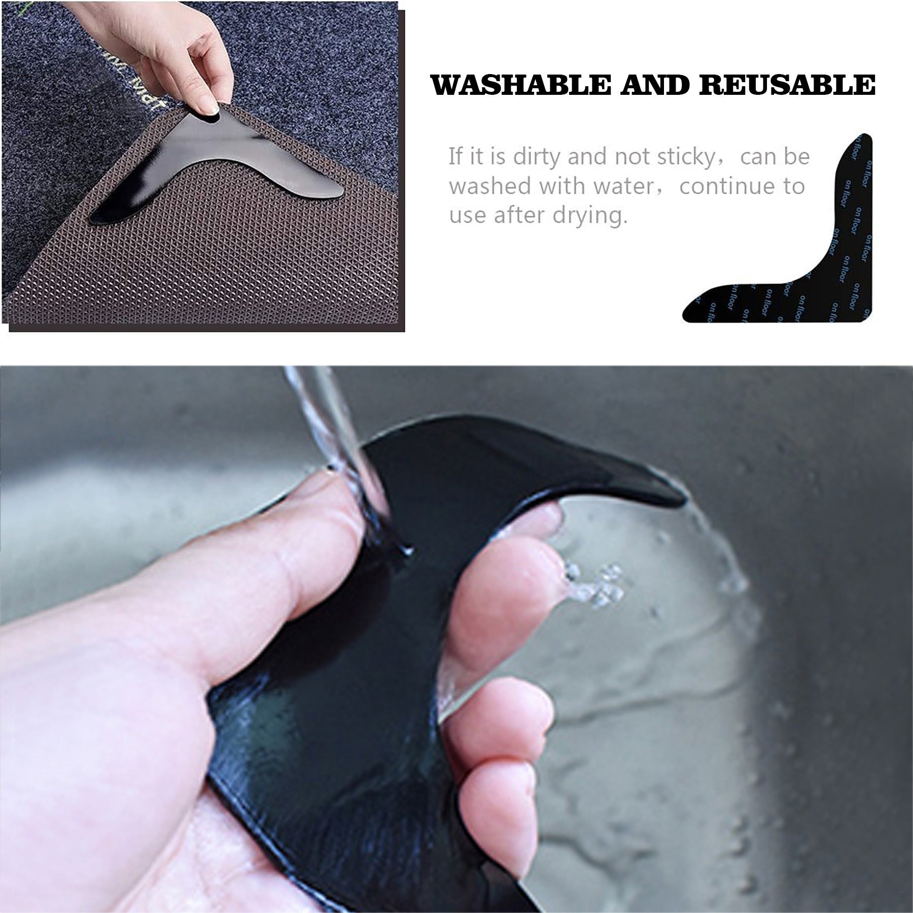 Package of 12 Non-Slip Rug Gripper Tape with Double-Sided Carpet Corner Grippers