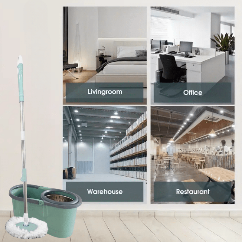 Kuchli va Kuchsiz Polni Tozalash uchun Ikki Quvvatli Spin Mop va Kova To'plami