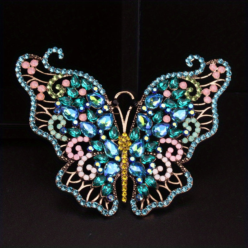 3D olmoslar bilan bezatilgan kapalak brosh pin vintage uslubida, noaniq shakl, moda aksessuari