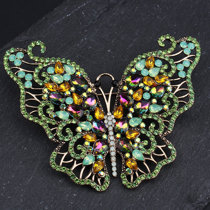 Vintage Butterfly Brooch Water Crystal Diamond Irregular Shape Jewelry for Women