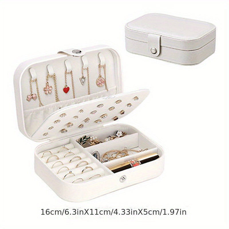 Caja de almacenamiento para joyas de cuero PU con caja con cerradura, organizador de múltiples compartimentos para pendientes, collares y anillos