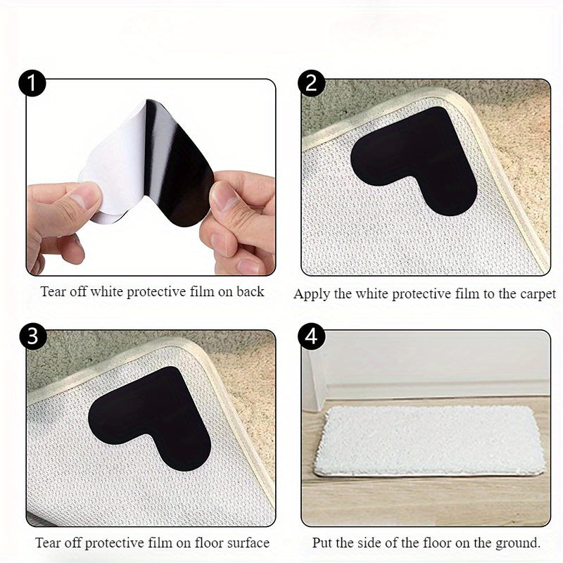 Set of 4 Heart-Shaped Carpet Gripper Stickers Anti-Skid Mats for Rugs and Carpets