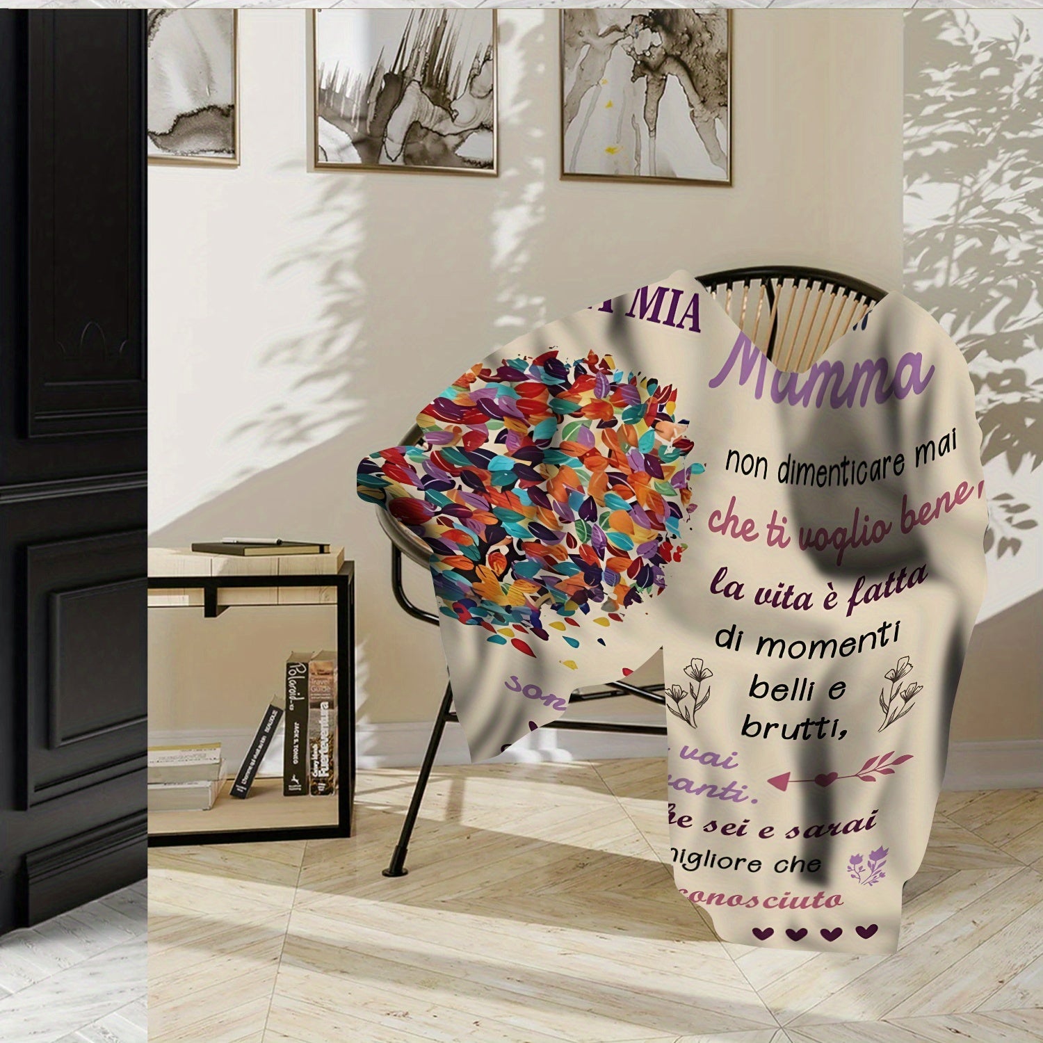 Printed Italian-Inspired Cozy Flannel Throw Blanket for Mom All-Season Lodge Style Mixed Color