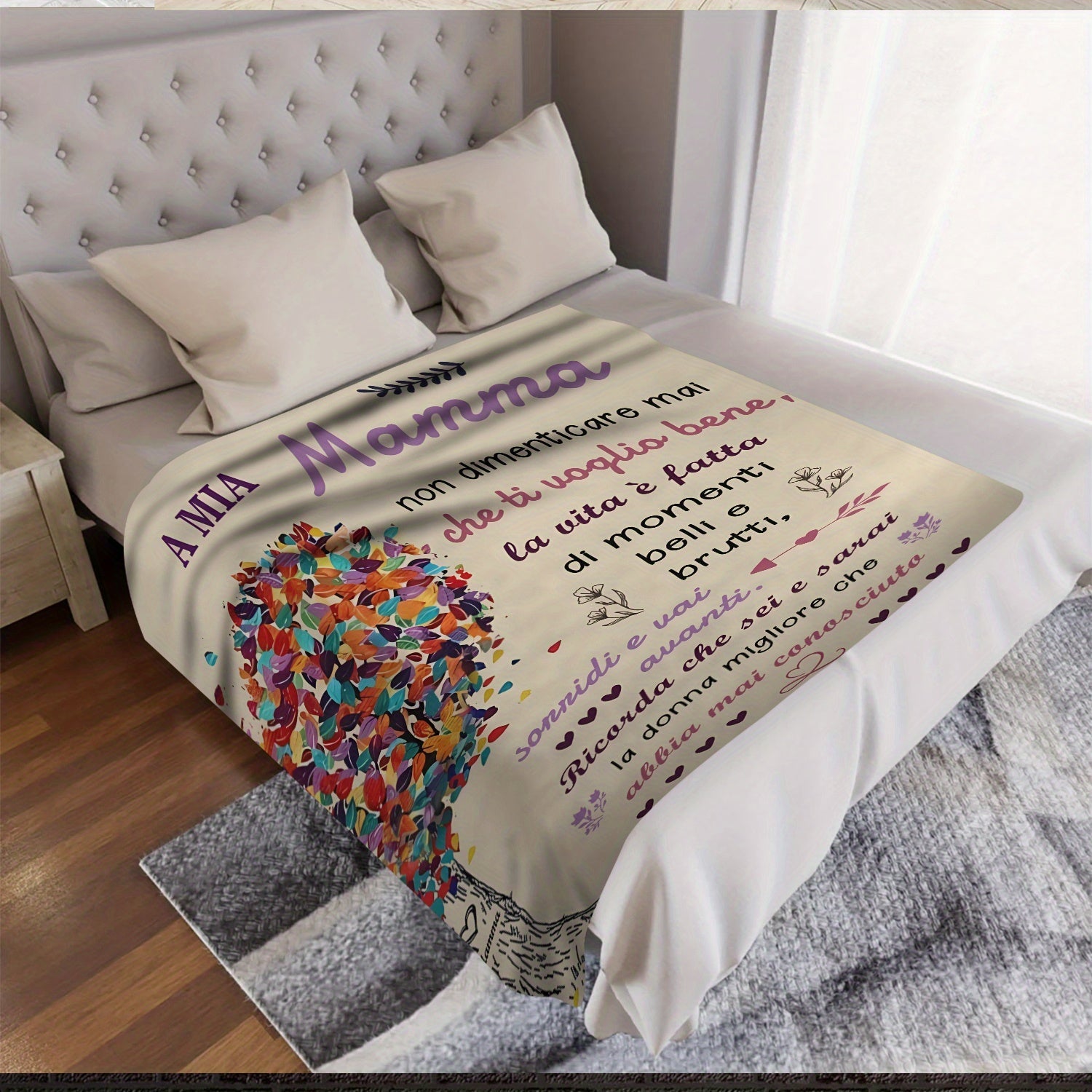 Printed Italian-Inspired Cozy Flannel Throw Blanket for Mom All-Season Lodge Style Mixed Color