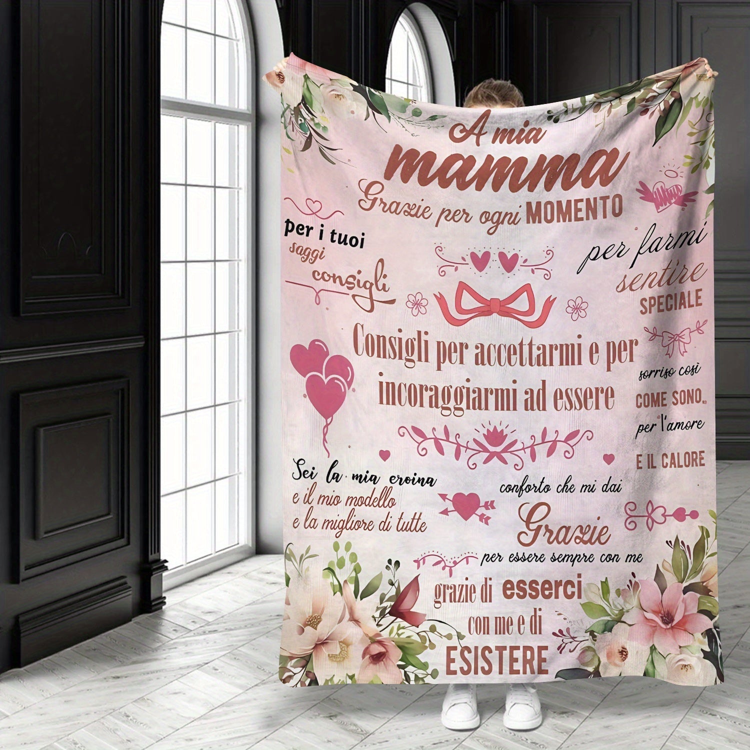 Stylish Flannel Throw Blanket with Unique Text Design for Mom Gift