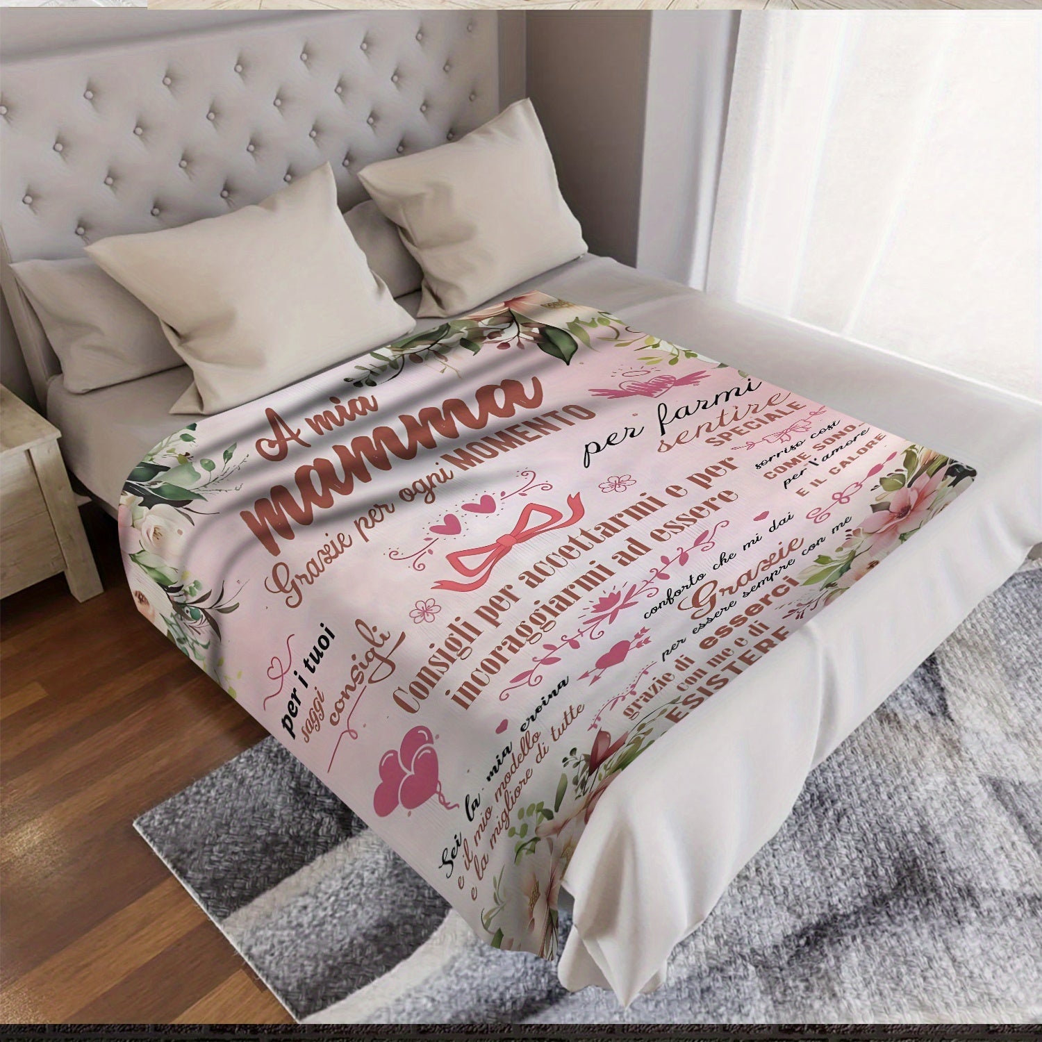 Stylish Flannel Throw Blanket with Unique Text Design for Mom Gift