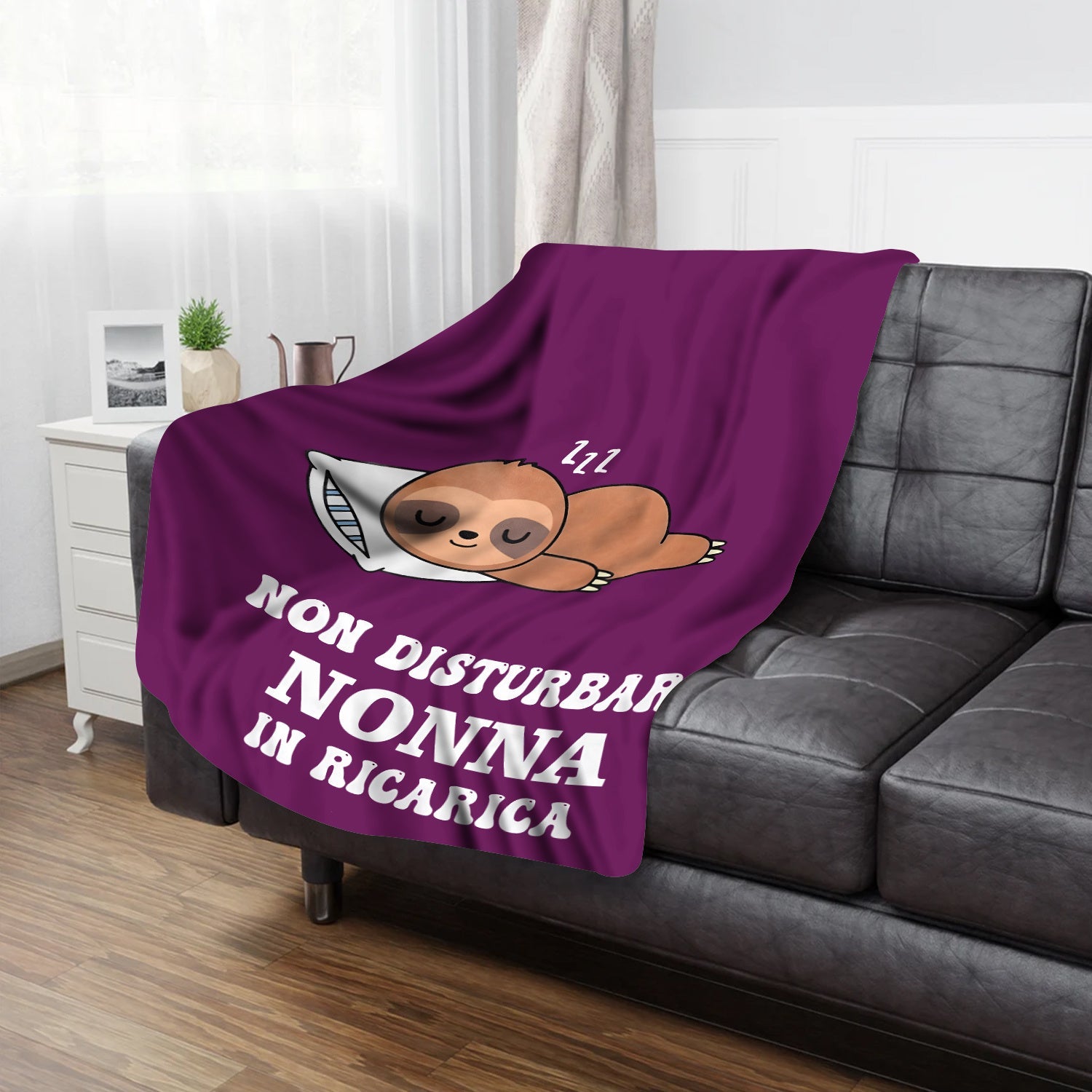 All-Season Flannel Throw Blanket with Italian Quote and Cartoon Sloth Design Lightweight Polyester Lodge Style